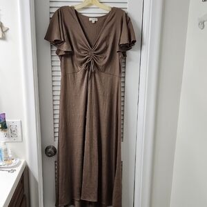 Max Studio Brown Ruched Maxi Dress